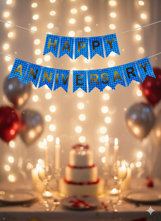 Navy Blue Happy Anniversary Party Banner Backdrop, Blue Wedding Anniversary Banner, Large Anniversary Party Background Poster for Wedding Anniversary Birthday Party Decorations