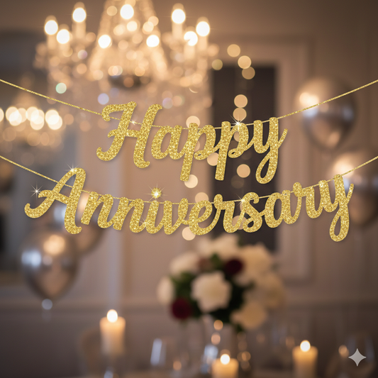 Happy Anniversary Glitter Banner - ( Golden Color )