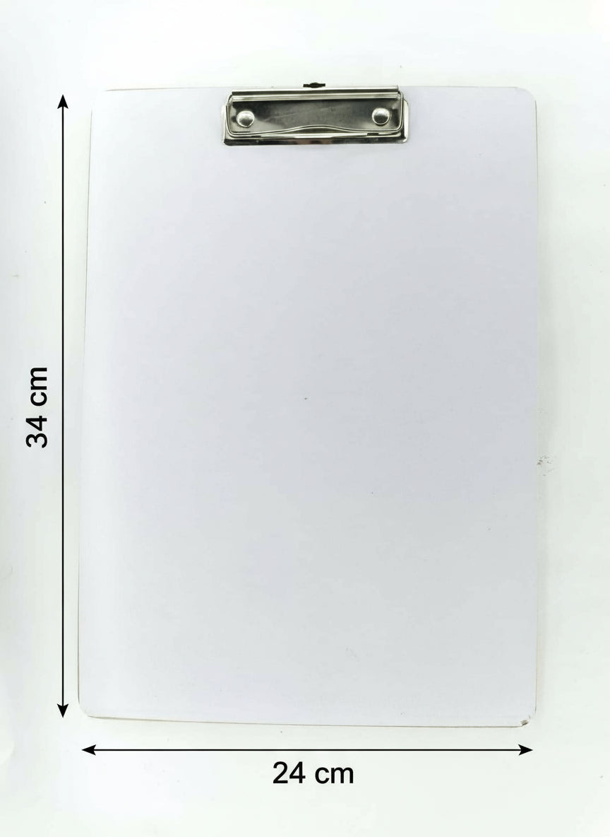 White clipboard with a metal clip on a white background