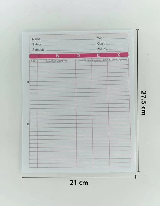 Index card with grid layout on a white background, project sheet