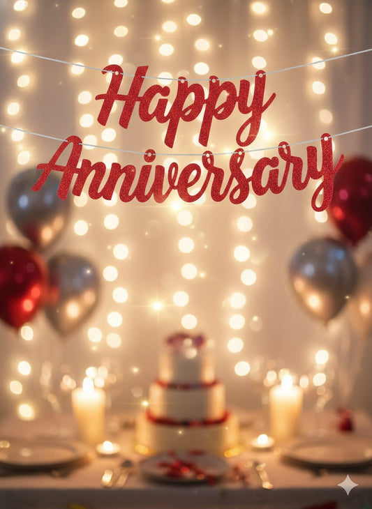 Happy Anniversary Glitter Banner - ( Red Color )
